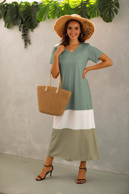 Summer Women Short Sleeves Long Maxi Dresses-STYLEGOING
