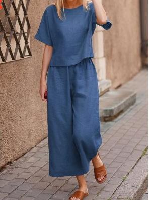 Leisure Women Loose Linen Two Pieces Suits