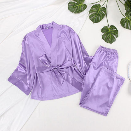 Women Satin Lace Up Fall Sleepwear Suits for Women
