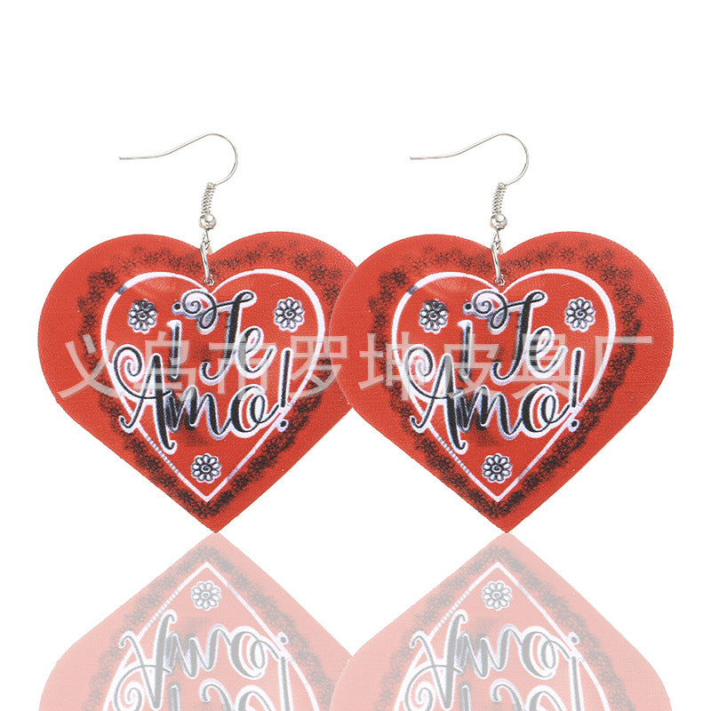 3pcs/Set Pu Leather Sweetheart Design Pink Earrings for Women