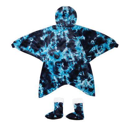 Dyed Lazy Wearable Fleece Throw Blanket Cape with Socks