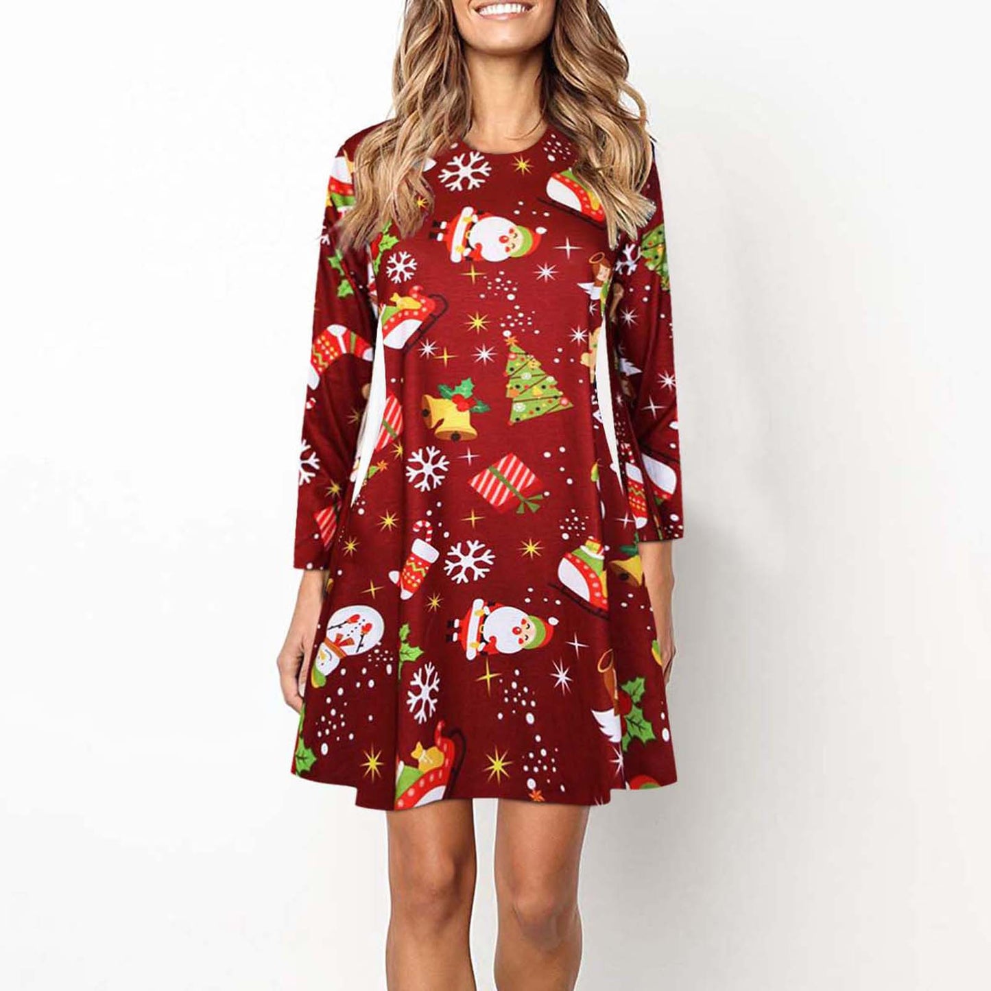 Merry Christmas Santa Claus Women Long Sleeves Dresses