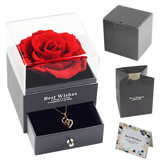 Valentine's Day Gifts Preserved Forever Flowers and Necklace Sets