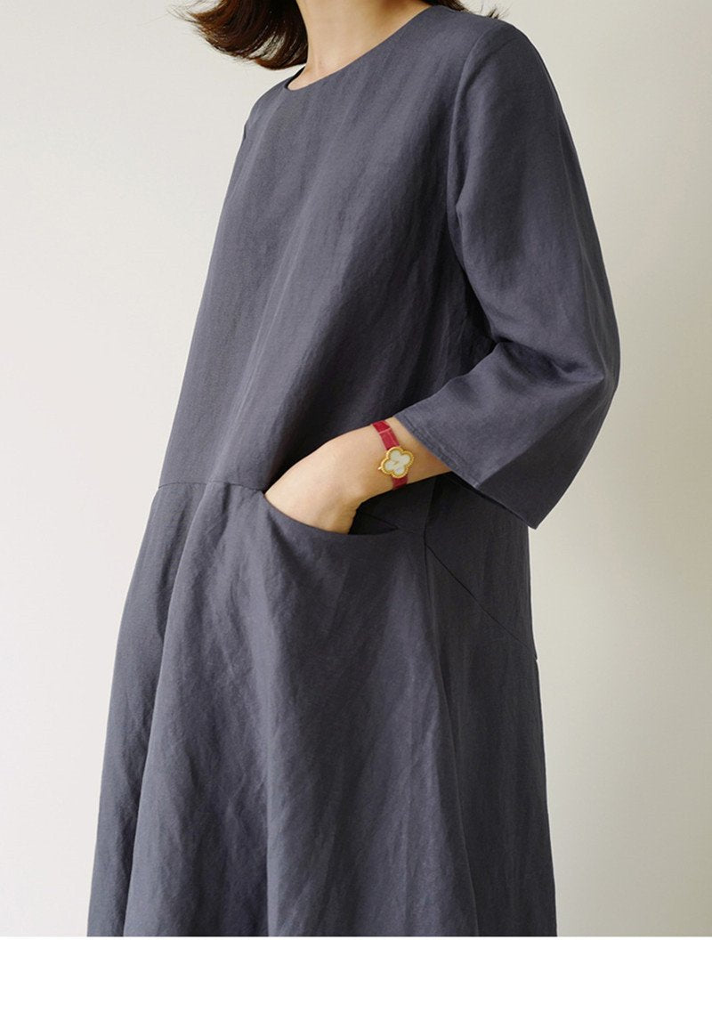 Plus Size Casual Linen A Line Long Dress-STYLEGOING