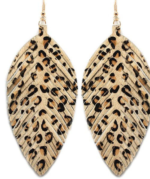 Leopard Print Leaf Design Drop Earring for Women