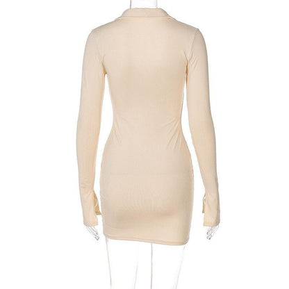 Sexy Long Sleeves V Neck Women Short Dresses-STYLEGOING