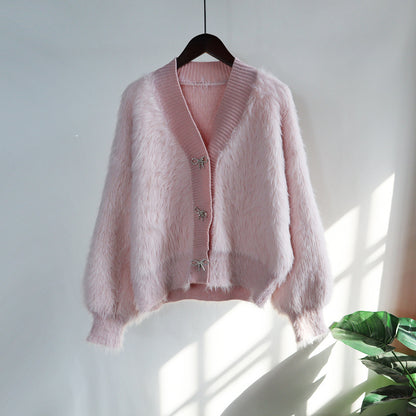 Warm Mink Wool Knitting Women Overcoat