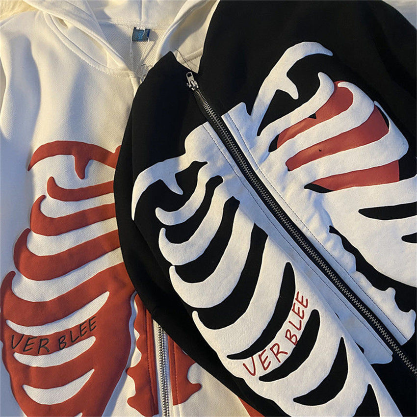 Casual Skeleton Zipper Long Sleeves Overcoats