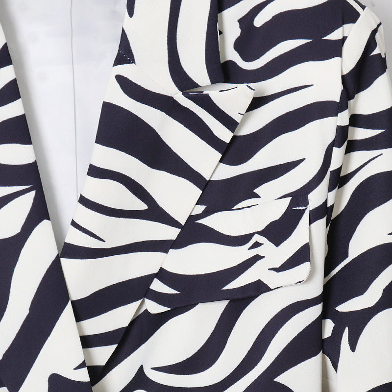 Women Zebra Print Office Lady Blazer Coats