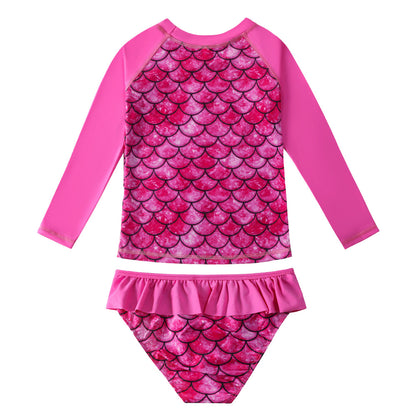 3D Fish Scale Design Two Pieces Swimsuits for Girls