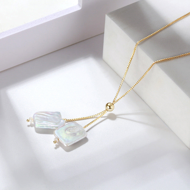 Fashion Double Baroque Pearl Pendant Gold Plated Silver Necklaces