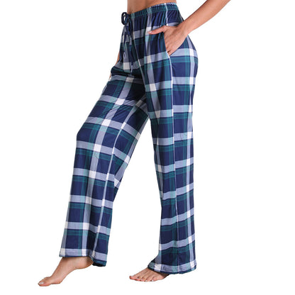 Causal Plaid Women Pajamas Pants Elastic Cord