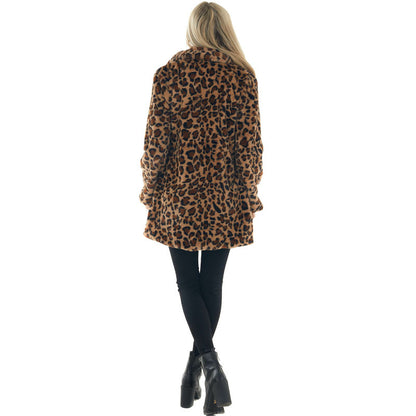 Fashion Leopard Faux Fur Women Overcoat