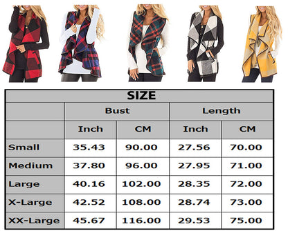 Women Plaid Pocket Cardigan Vest Coat
