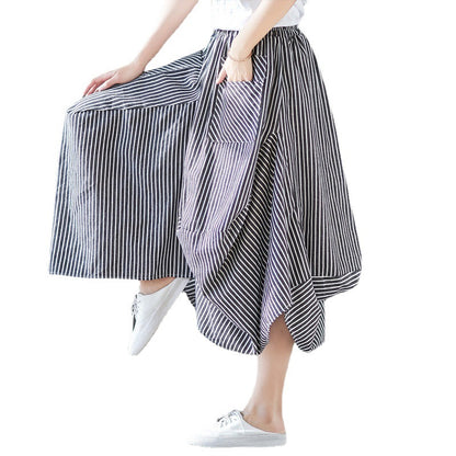 Summer Striped Elastic Waist Lantern Pants
