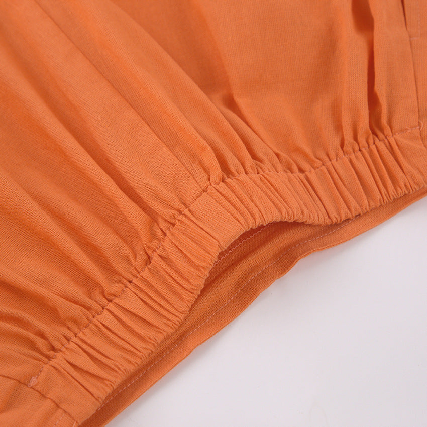 Summer Short Sleeves Orange Shirts and Wide Leg Pants Two Pieces Suits