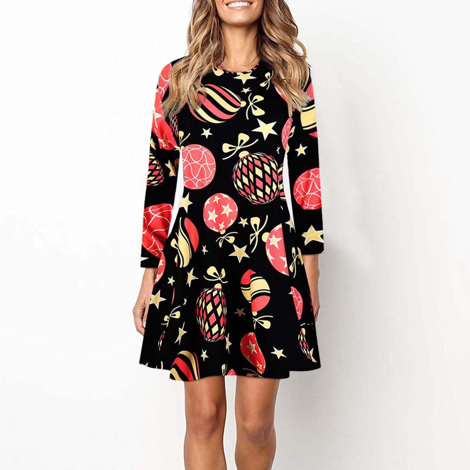 Merry Christmas Santa Claus Women Long Sleeves Dresses
