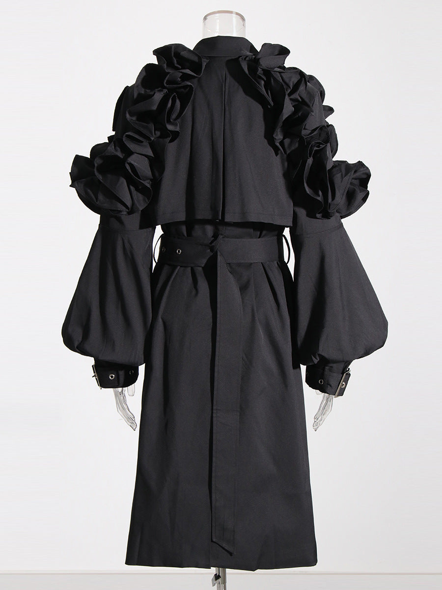 Designed Ruffled Long Sleeves Women Wind Break Coats
