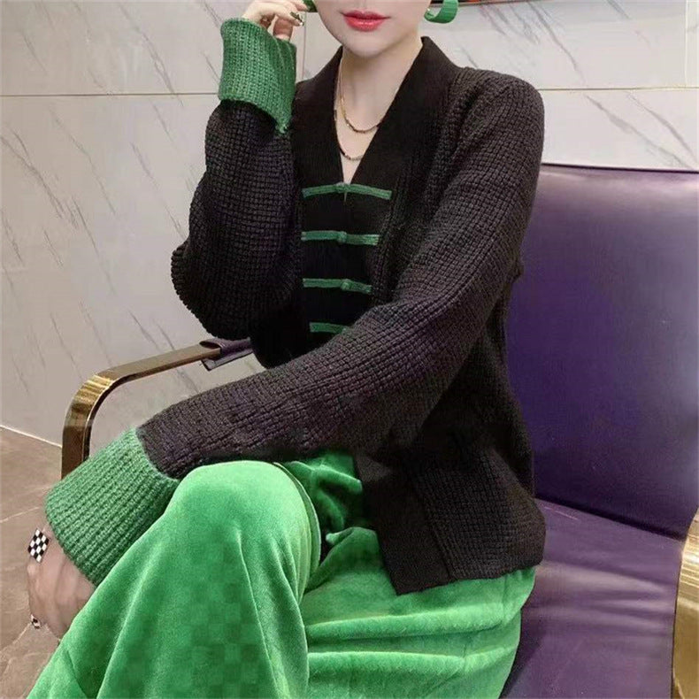 Vintage Knot Button Design Knitting Sweaters for Women