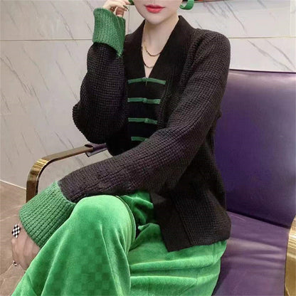 Vintage Knot Button Design Knitting Sweaters for Women