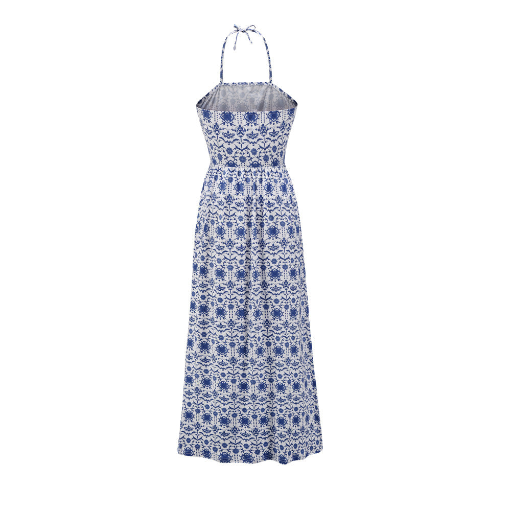 Vintage Blue Halter Summer Beach Dresses