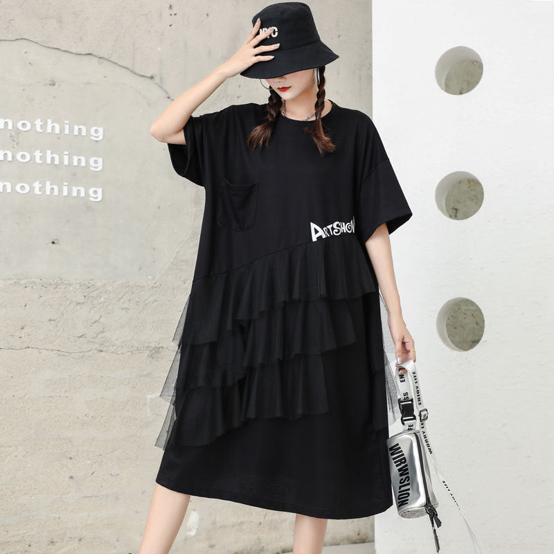 Designed Tulle Decoration Summer Women Loose Plus Sizes Midi Dresses