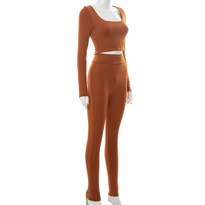 Women High Waist Legging Pants and Long Sleeves Short Tops