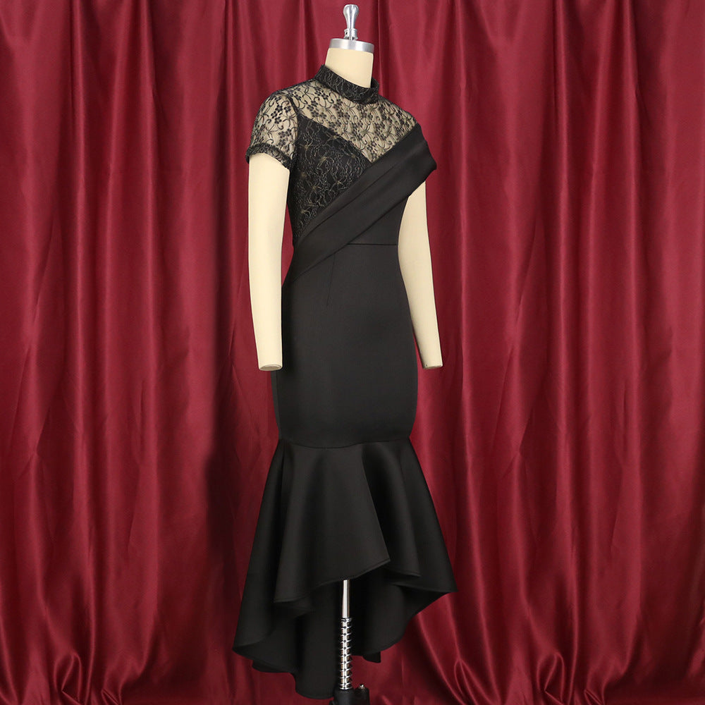 Sexy Black Lace Short Sleeves Party Dresses