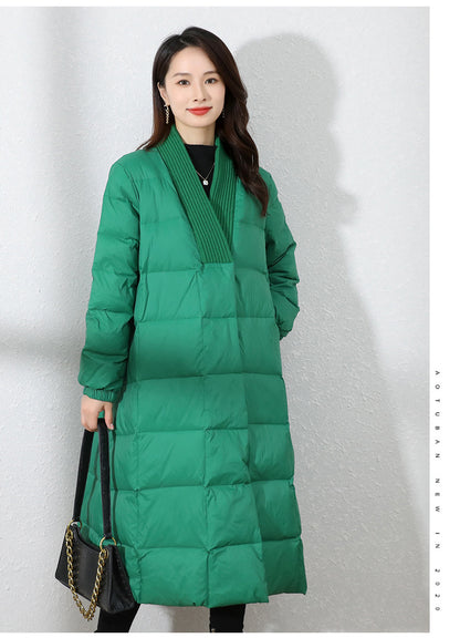 Leisure V Neck Winter Down Overcoats for Women