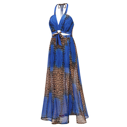 Sexy Leopard Backless Chiffon Boho Dresses
