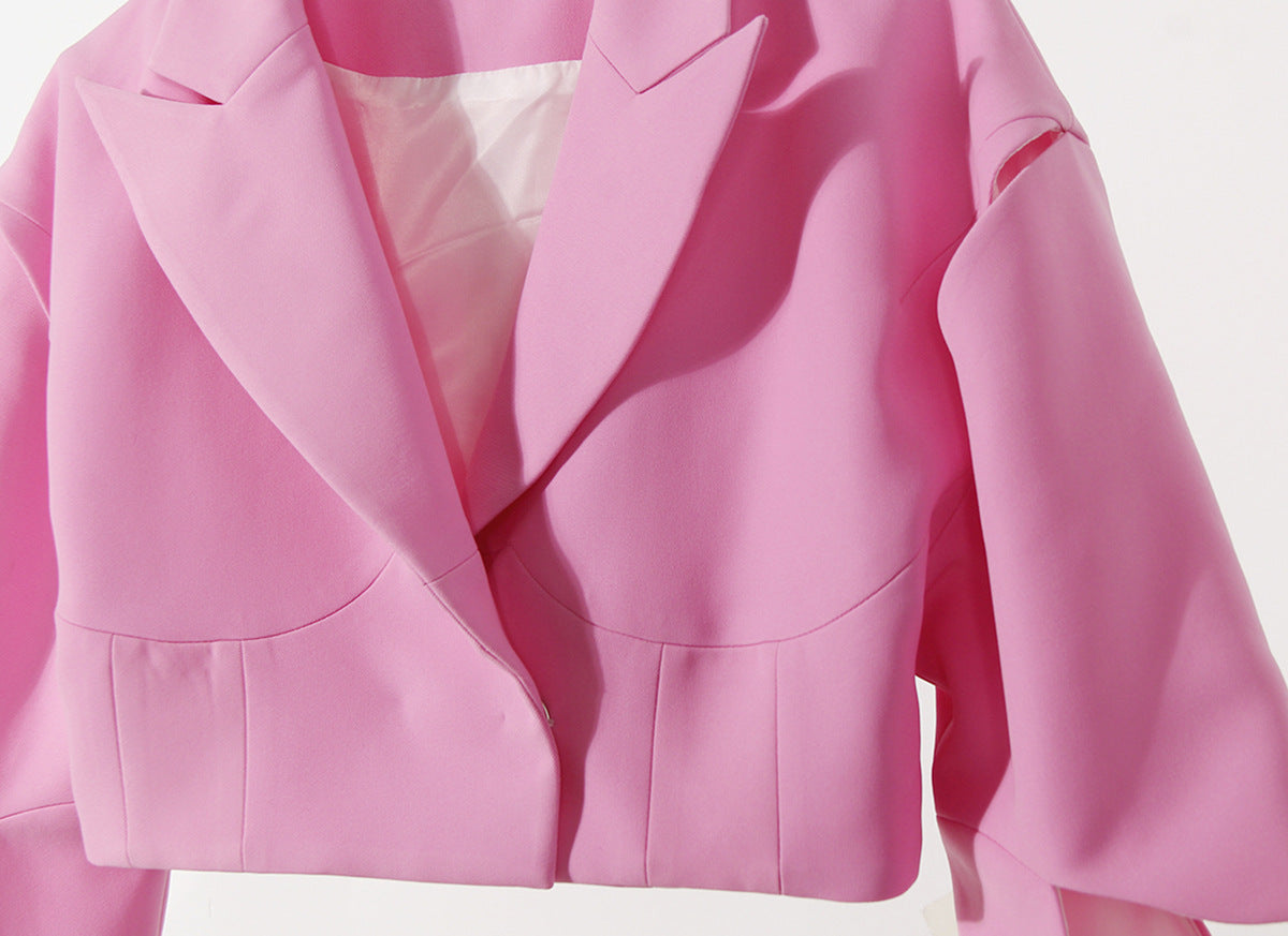 Designed Irregular Hollow Out Long Sleeves Short Blazers