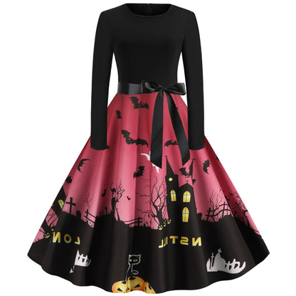 Halloween Vintage Women Long Sleeves Winter Dresses-STYLEGOING
