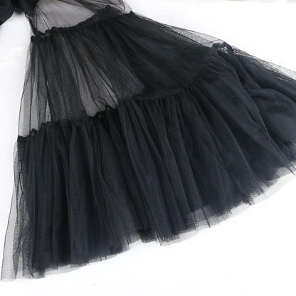 Black See Through Net Ruffled Mini Dresses-STYLEGOING