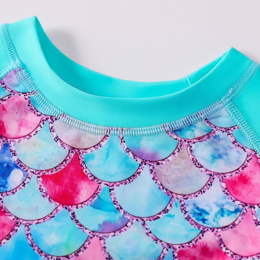 3D Fish Scale Design Two Pieces Swimsuits for Girls
