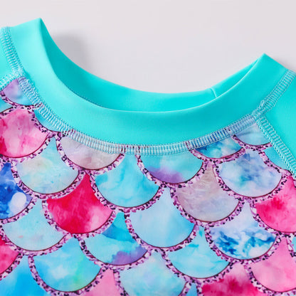 3D Fish Scale Design Two Pieces Swimsuits for Girls
