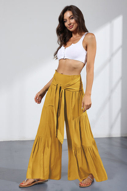 Casual Elastic Waist Wide Legs Pants