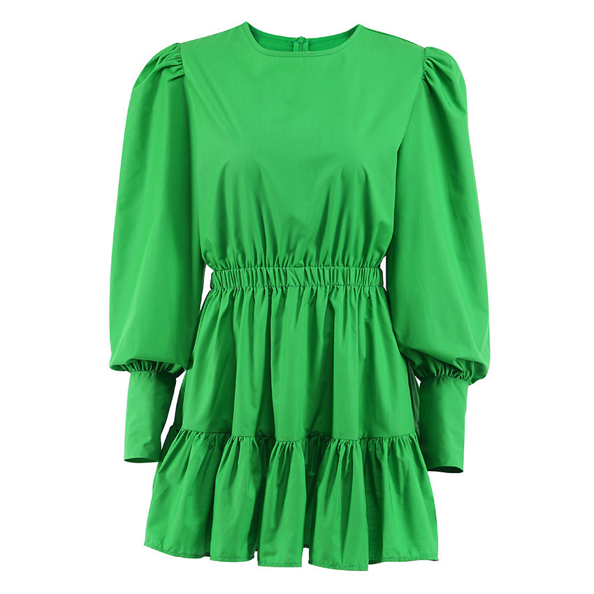 Vintage Long Sleeves Elastic Waist Short Dresses