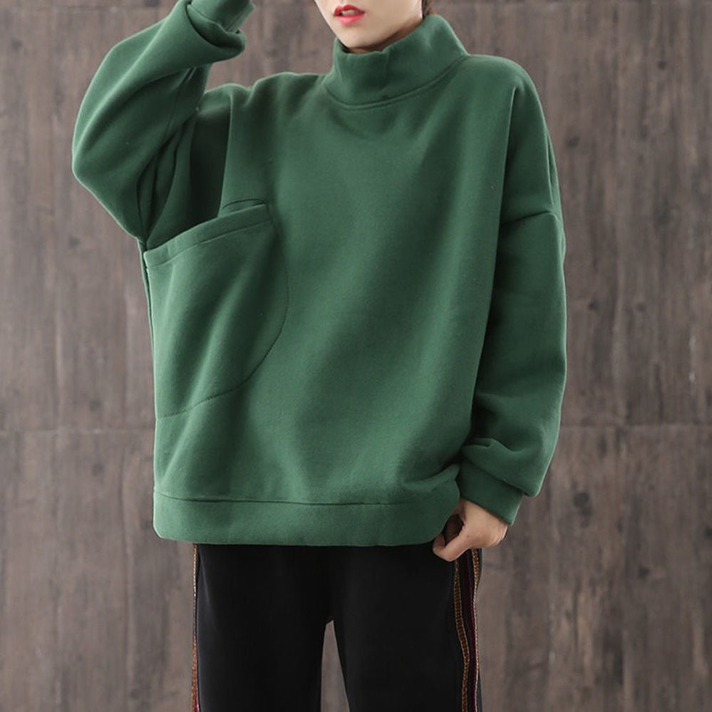 Women High Neck Velvet Pullover Tops