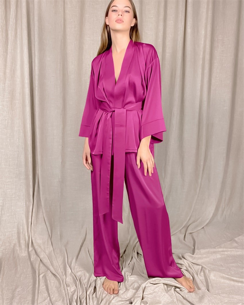 Women Satin Lace Up Fall Sleepwear Suits for Women
