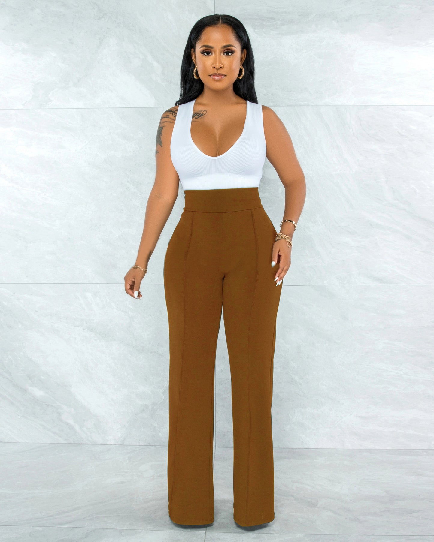 Sexy Back Zippered Wide Legs Pants