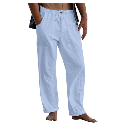 Casual Linen Men's Summer Beach Pants with Elastic Waist