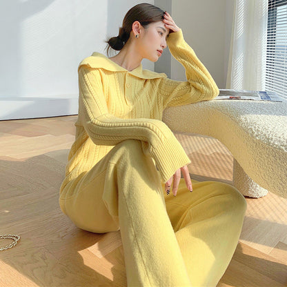 Fashion Knitted Pullover Sweater and Wide Legs Pants Sets