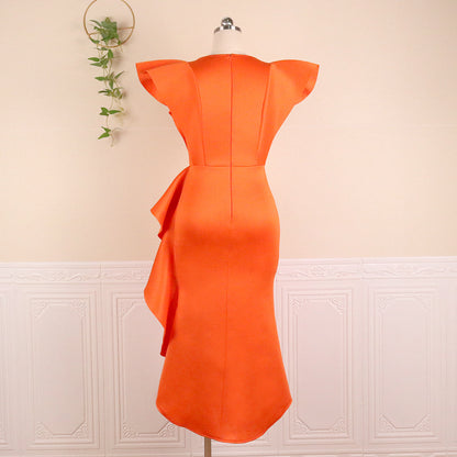 Irregular Women High Waist Ruffled Plus Sizes Dresses
