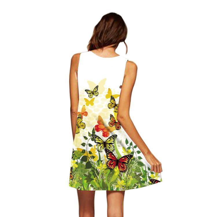 Summer 3D Floral Print Sleeveless Mini Short Dresses-STYLEGOING
