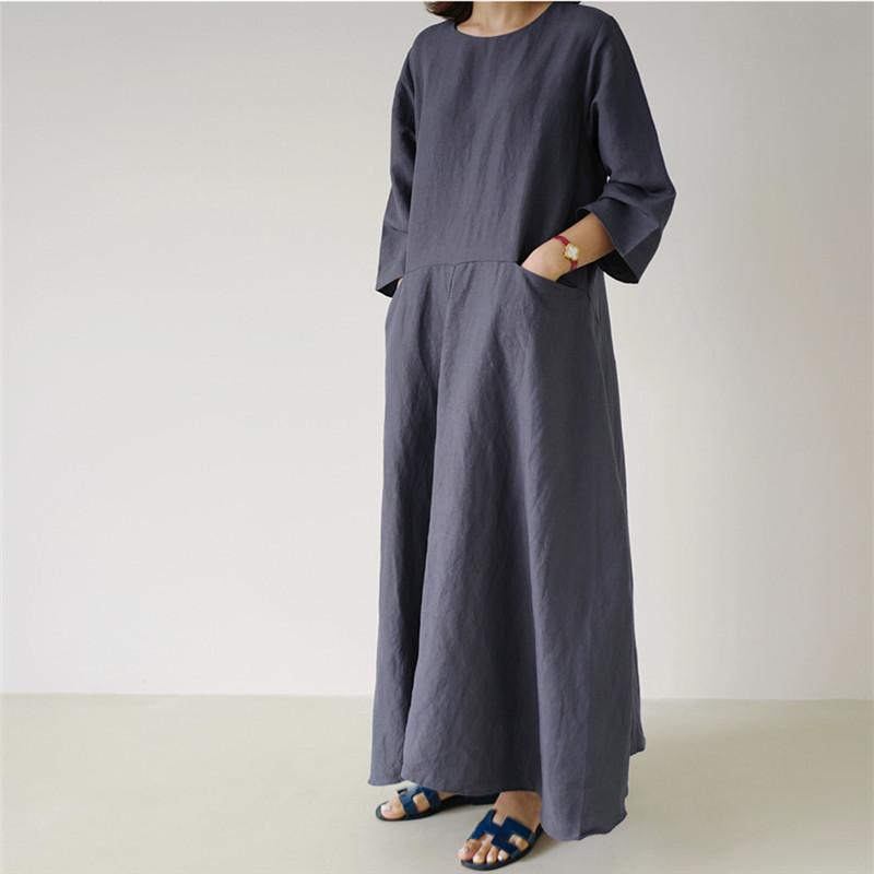 Plus Size Casual Linen A Line Long Dress-STYLEGOING