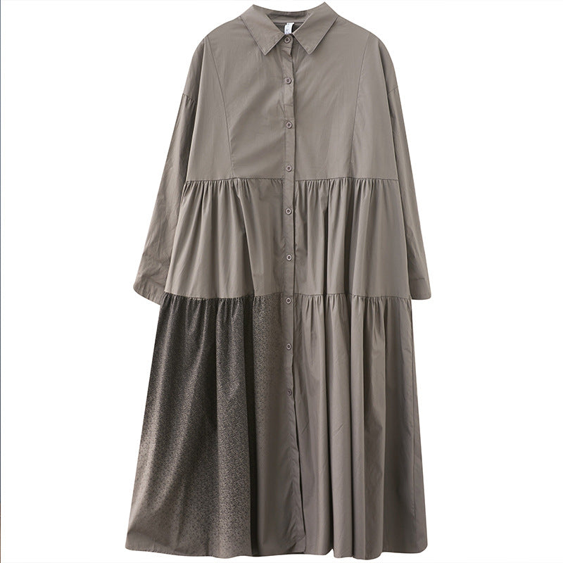 Women Turnover Collar Long Sleeves Shirts Dresses