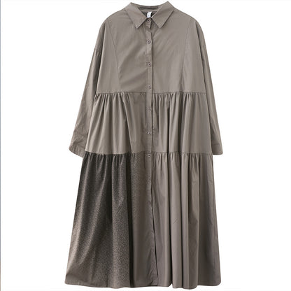 Women Turnover Collar Long Sleeves Shirts Dresses