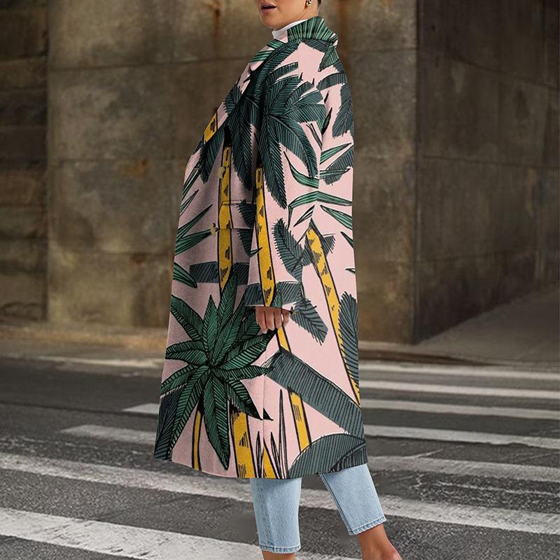 Leisure Fashion Floral Print Turover Collar Overcoat-STYLEGOING