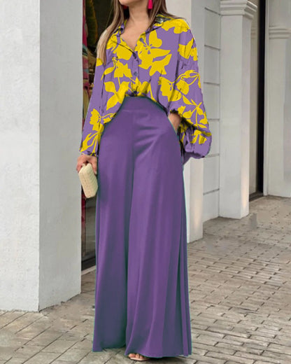 Loose Summer Two Pieces Wide Legs Women Suits