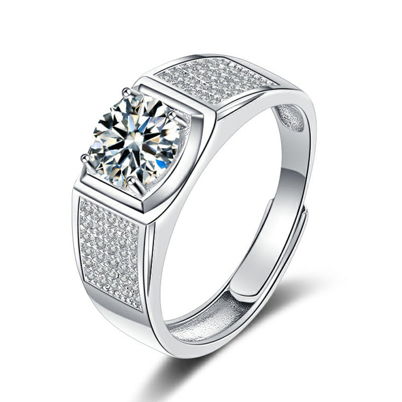 Sterling Sliver Array of Stars Moissanite Rings for Men